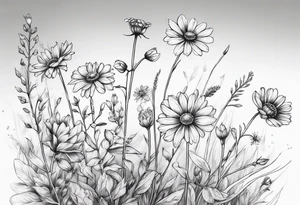 small long stem wildflowers tattoo idea