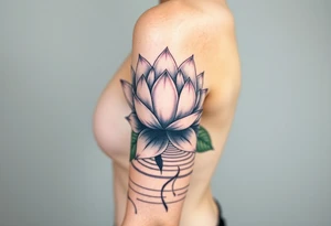 serene lotus flower emerging from sacred waters with ripples tattoo idea