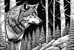 Forest with a wolf stalking tattoo idea