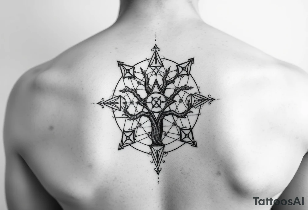 Sephiroth tree tattoo with sacred geometry and cosmic elements 10 Sephiroth Kabbala tattoo idea