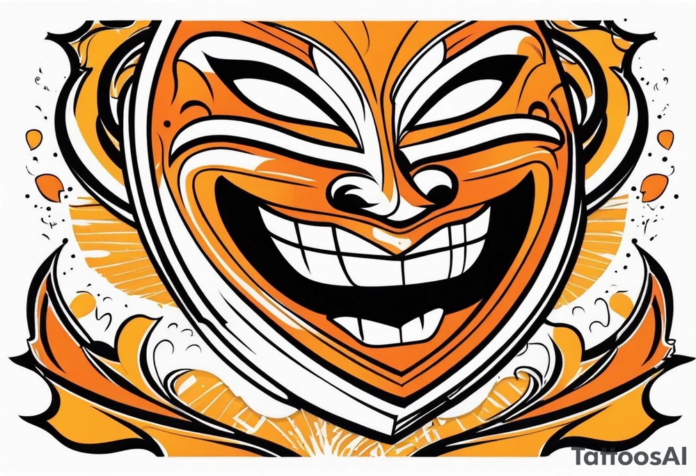 Laughing mask that is orange and black simplistic tattoo idea