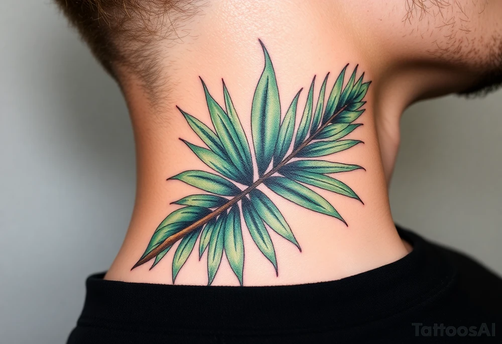 realistic large woven palm leaves tattoo idea