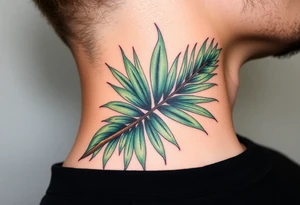 realistic large woven palm leaves tattoo idea