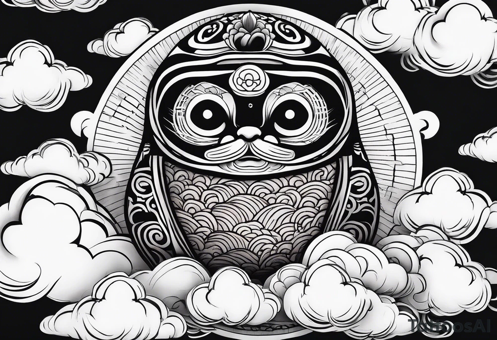 daruma doll with japanese clouds tattoo idea