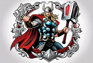 The Mighty Thor from MCU with a vignette in the background tattoo idea