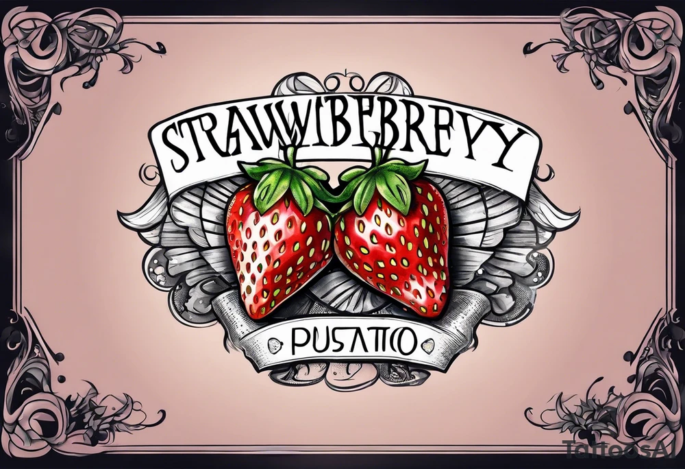 One strawberry wrapped in banner saying Pops tattoo idea