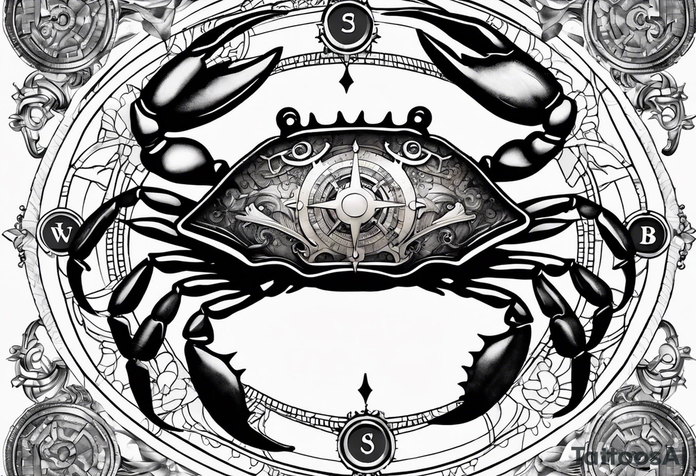 steampunk blue crab compass, nautical theme for a female tattoo idea