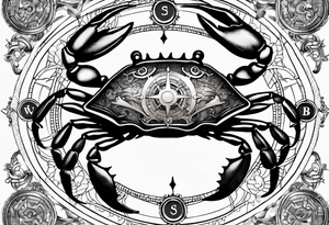 steampunk blue crab compass, nautical theme for a female tattoo idea