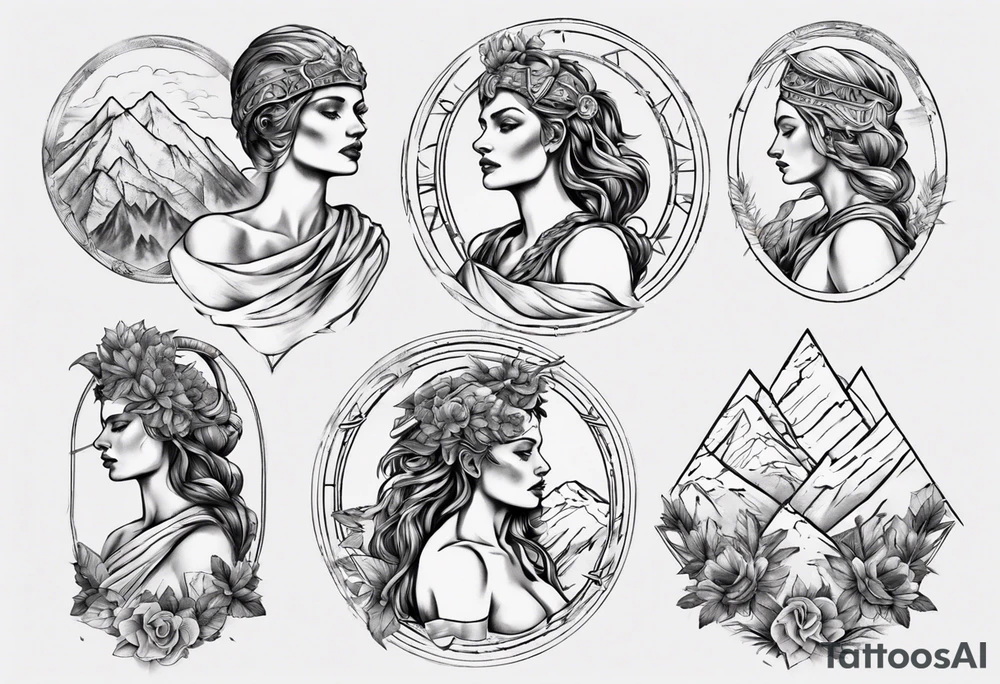 Roman goddess with mountains tattoo idea