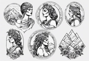 Roman goddess with mountains tattoo idea