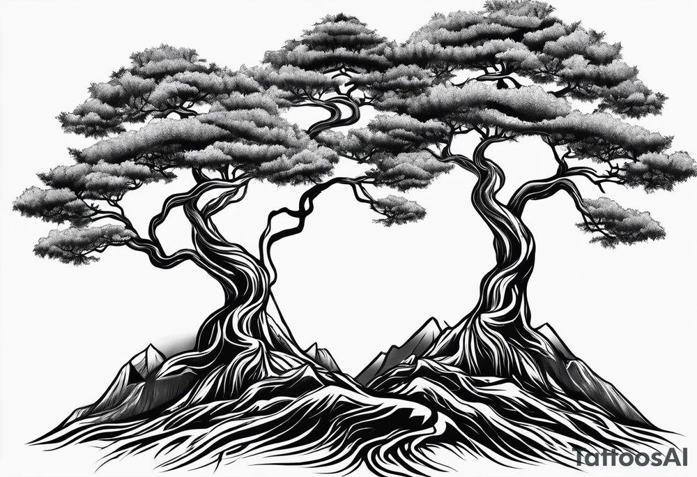Three mountains three trees with roots tattoo idea