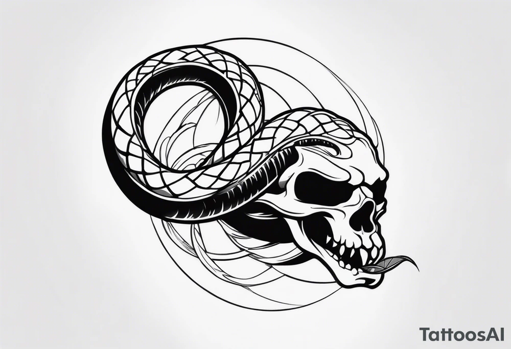 Snake on skull head tattoo idea