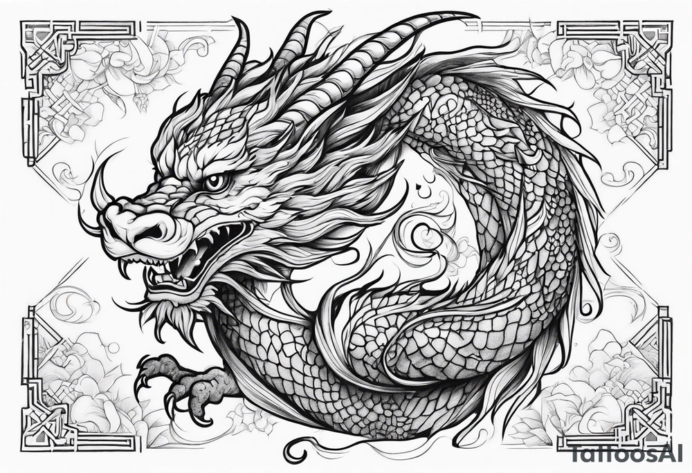 japanese dragon cute , celestial, cross, snowflake tattoo idea