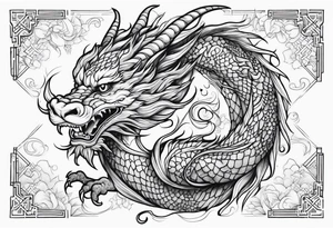 japanese dragon cute , celestial, cross, snowflake tattoo idea