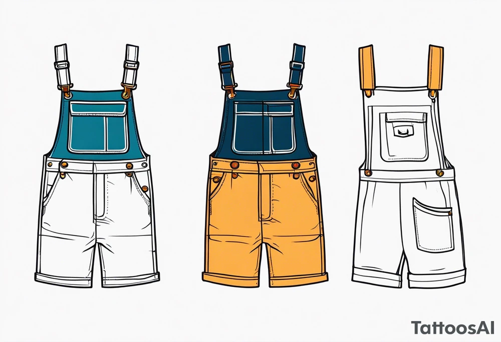 minimalstic goofy outlined overalls-shorts. Thin lines. tattoo idea