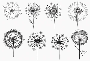 Dandelions with just breathe and the constellations cancer, Virgo, Sagittarius, Aries and Pisces as the petals tattoo idea