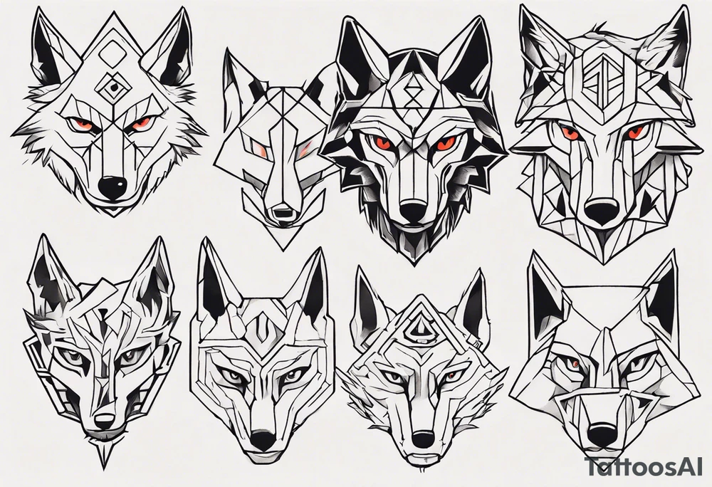 wolf head in zelda style tattoo idea