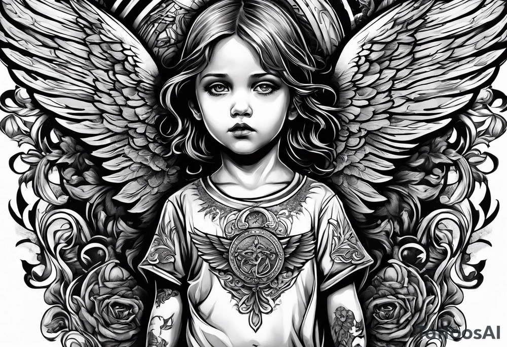 Kid looking up at the angel of death tattoo idea