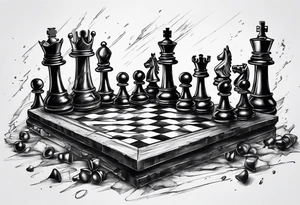 chess board breaking apart and pieces falling down but the king remains on sold ground tattoo idea