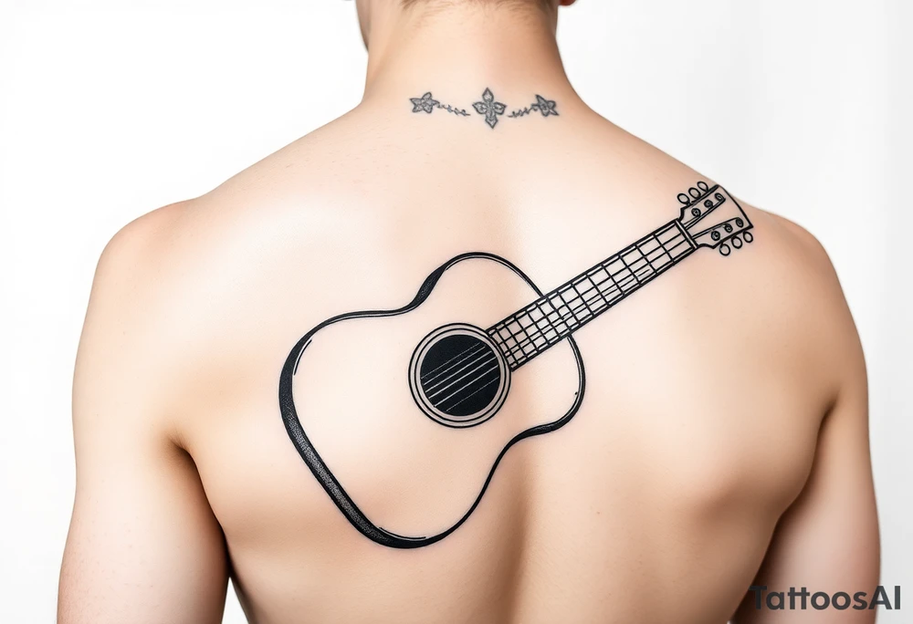 Line traditional American acoustic guitar tattoo idea