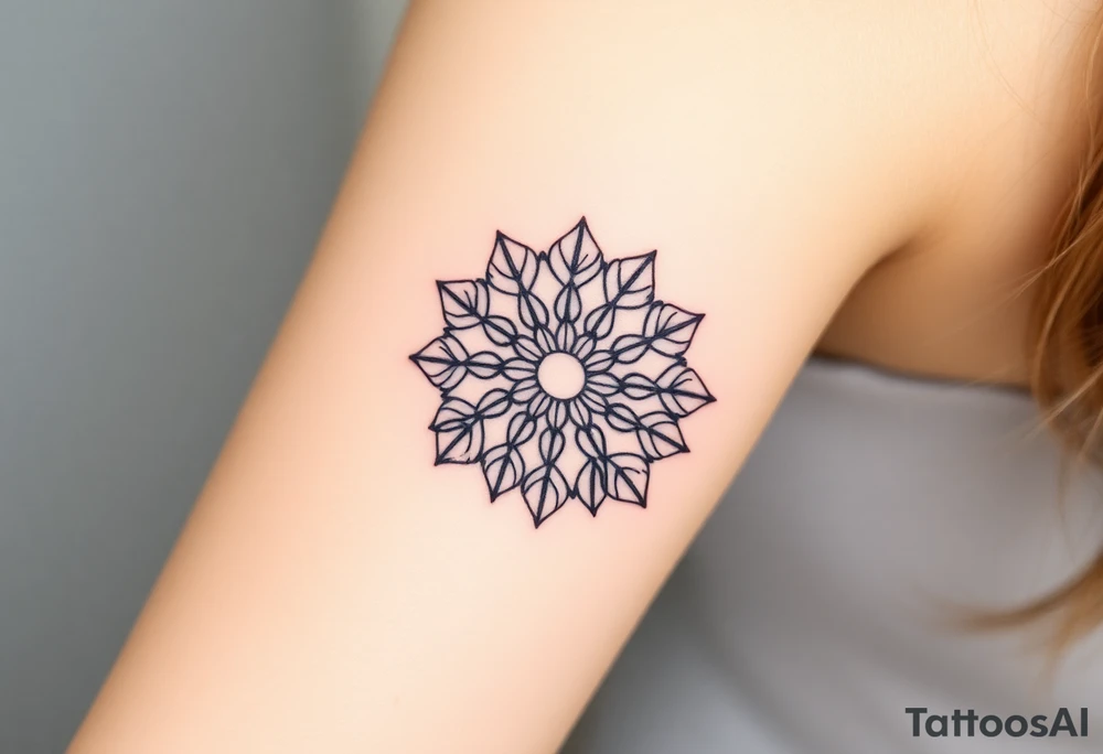 A mandala-inspired Flower of Life, with delicate floral extensions forming a soft, organic shape centered in round cyrcle tattoo idea