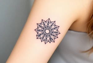 A mandala-inspired Flower of Life, with delicate floral extensions forming a soft, organic shape centered in round cyrcle tattoo idea