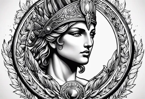 Ares spear and athena shield with a laurel wreath around tattoo idea