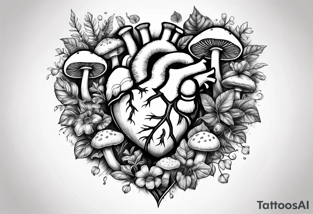 Heart with mushrooms tattoo idea