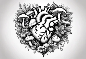 Heart with mushrooms tattoo idea