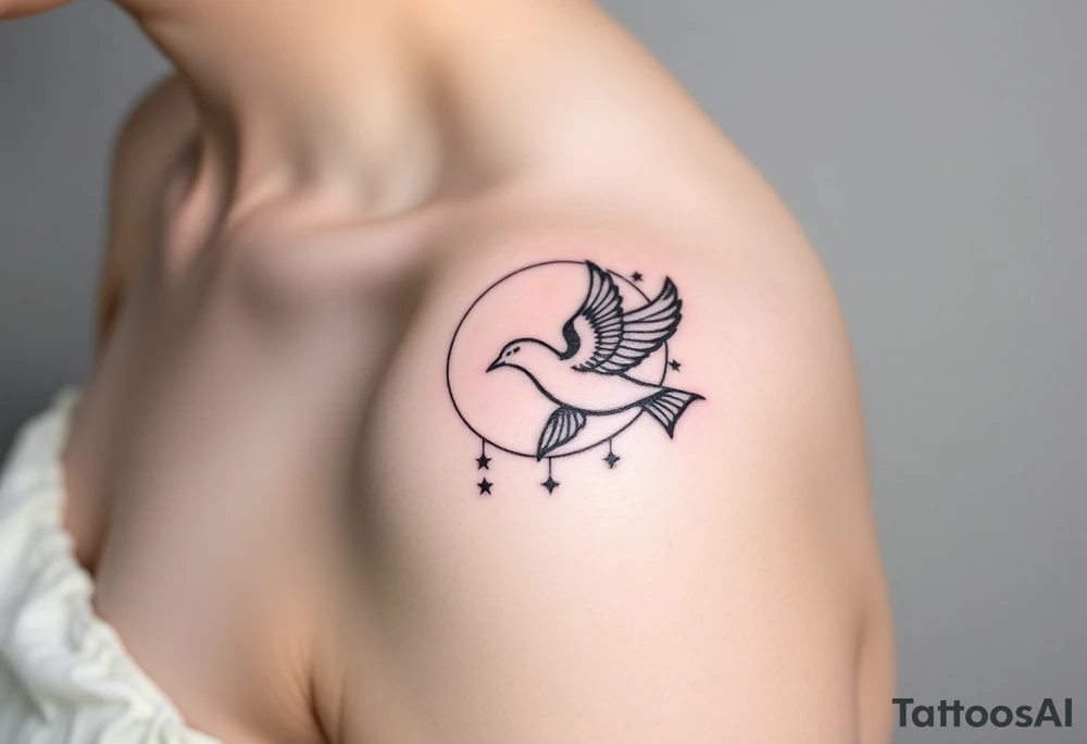 Wolf moon stars dove tattoo idea