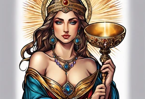 Female saint holding a chalice tattoo idea