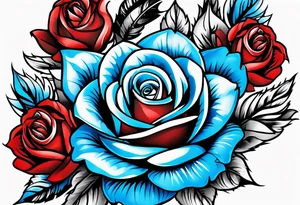 Colored blue and red roses native American tattoo idea