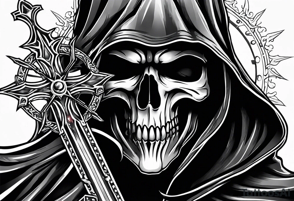 Grim reaper holding a snow flake tattoo idea