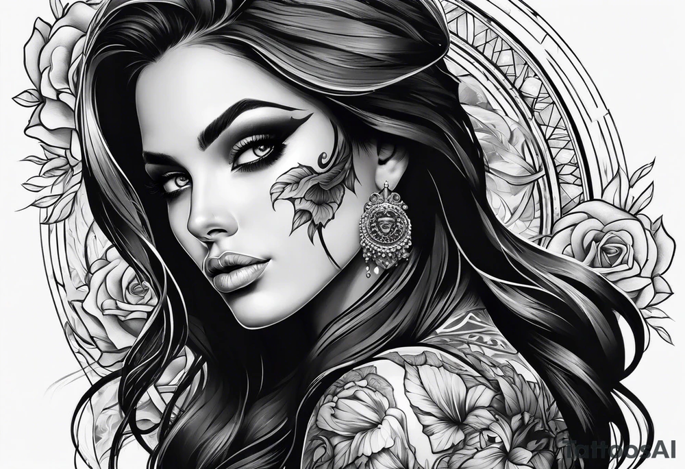 woman face with a skull tattoo idea