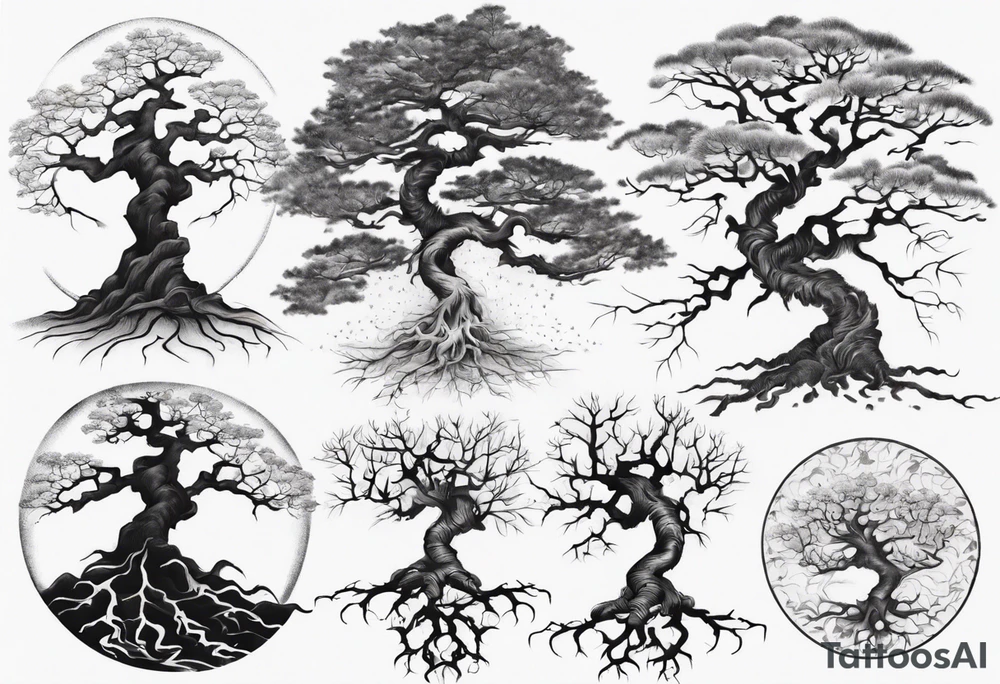 a bare tree with wide roots tattoo idea