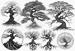 a bare tree with wide roots tattoo idea