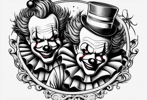 A clown grabbing the leg of another clown tattoo idea