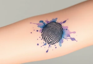 A fingerprint dissolving into soft watercolor splashes in blue and lavender, symbolizing fluidity and emotional depth tattoo idea