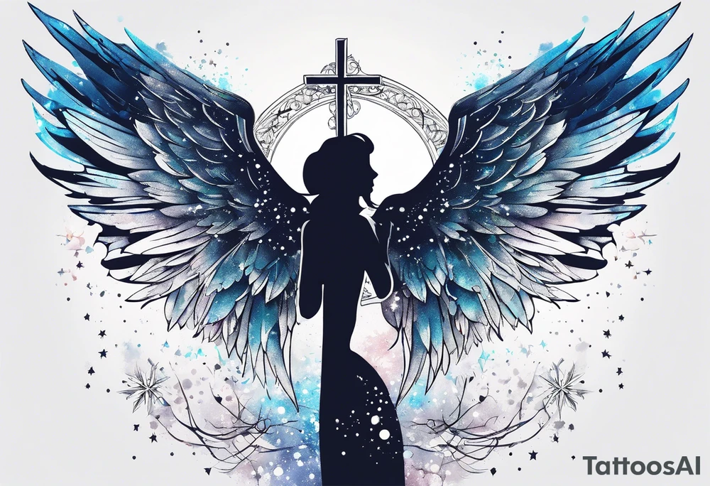 Constellation, Angel wing , snow , cross tattoo idea