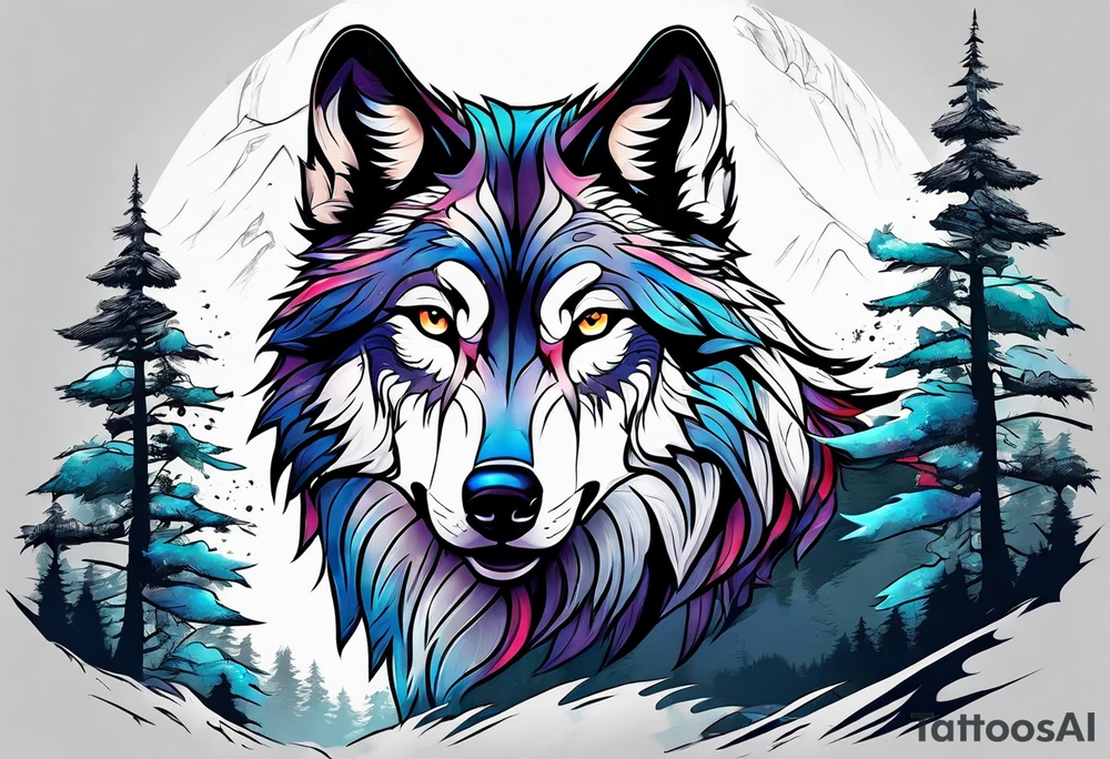 wolf mountain tattoo idea