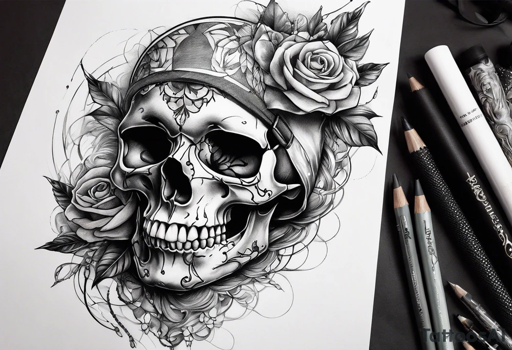 Unique tattoo design featuring a skull emerging from the skin with strap on the mouth that appears to be releasing or breaking free from its constraints. tattoo idea