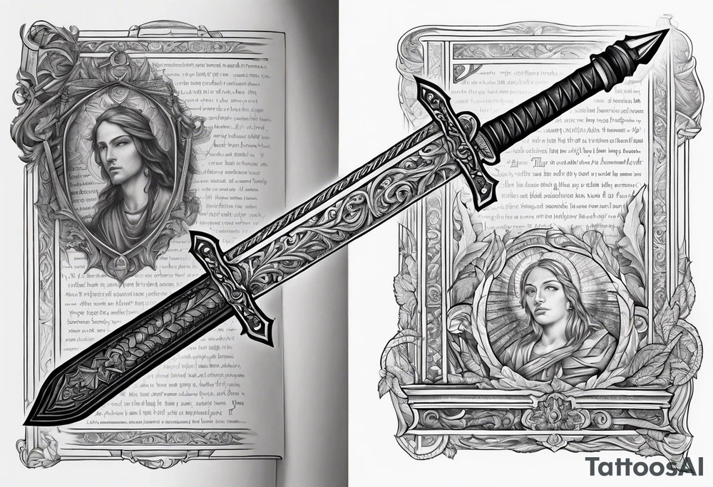 Sword wrapped in bible verses tricep tattoo idea