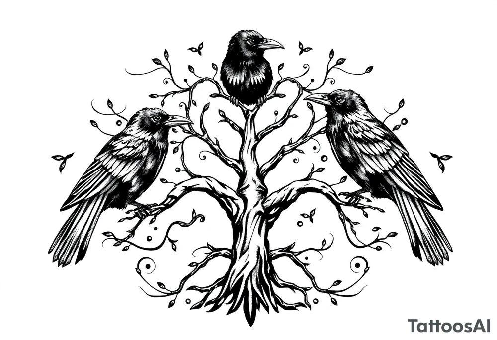 Irish family tree with 3 ravens tattoo idea