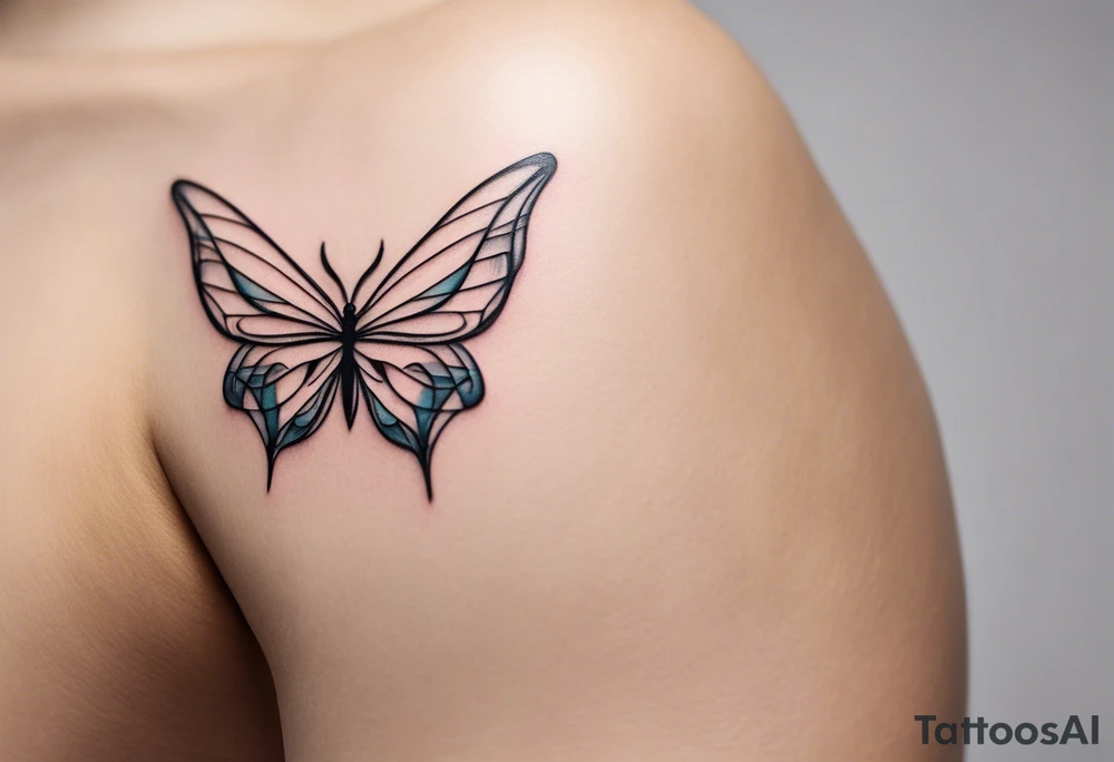 Sure, here's a description of a minimalistic fine line tattoo design:

The tattoo features a delicate butterfly with its wings extended symmetrically. At the center of the butterfly, the cancer ribbon logo is incorporated seamlessly, serving as the body of the butterfly. The butterfly's wings are crafted with fine lines, maintaining simplicity and elegance. The design embraces the symbolism of transformation, hope, and solidarity in the fight against cancer. tattoo idea