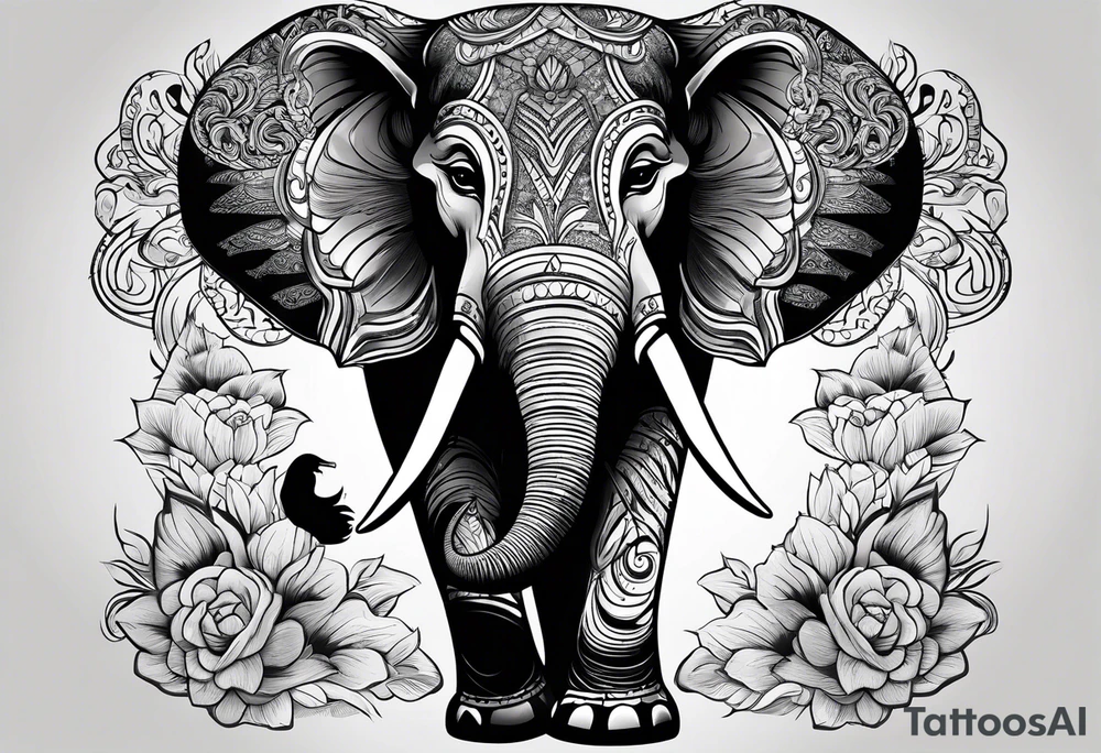 A Thai style design that is round and with an Asian elephant head facing forwards tattoo idea