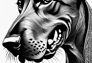 Doberman with open mouth biting
Wearing chain tattoo idea