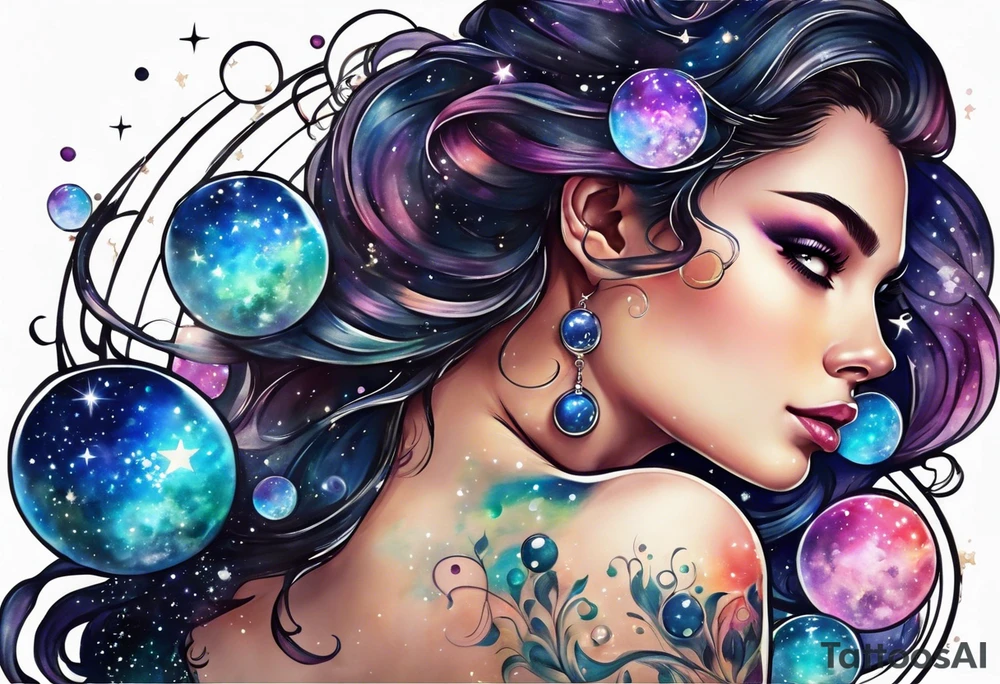 Galaxy of stars and bubbles tattoo idea