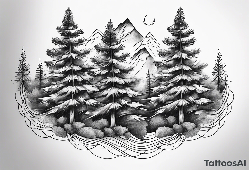 3 dainty pine trees connected at the bottom tattoo idea