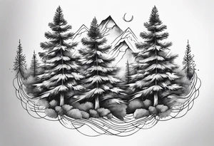 3 dainty pine trees connected at the bottom tattoo idea