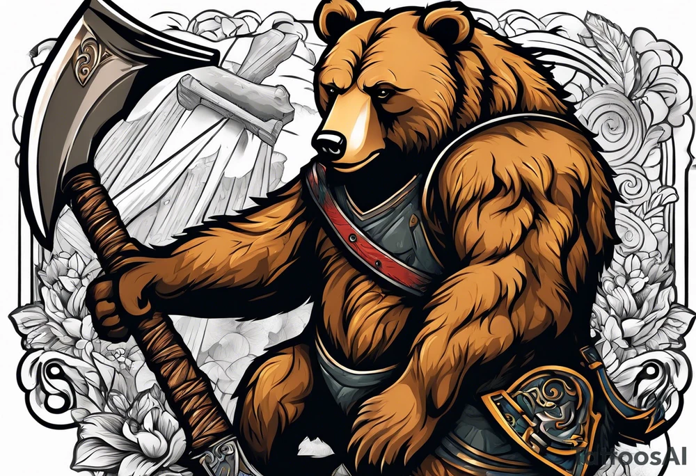 anthropomorphic bear with a two-handed ax tattoo idea